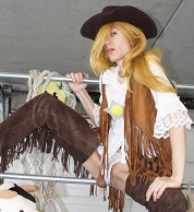 crossdress crossdresser crossdressing femboy sissy trap cosplay rosalina cowgirl chaps blonde uniform farmer panties