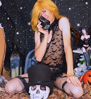crossdress crossdresser crossdressing femboy sissy trap lewd cosplay Halloween demon lingerie