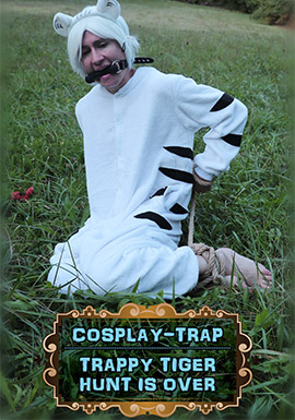 crossdress crossdressing femboy sissy trap tiger pyjamas pajamas kigurumi bondage ball gag ass rope outdoor catboy